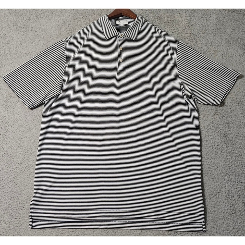 Peter Millar Summer Comfort Polo Shirt Mens Sz XL Blue Striped Tartan Golf Logo